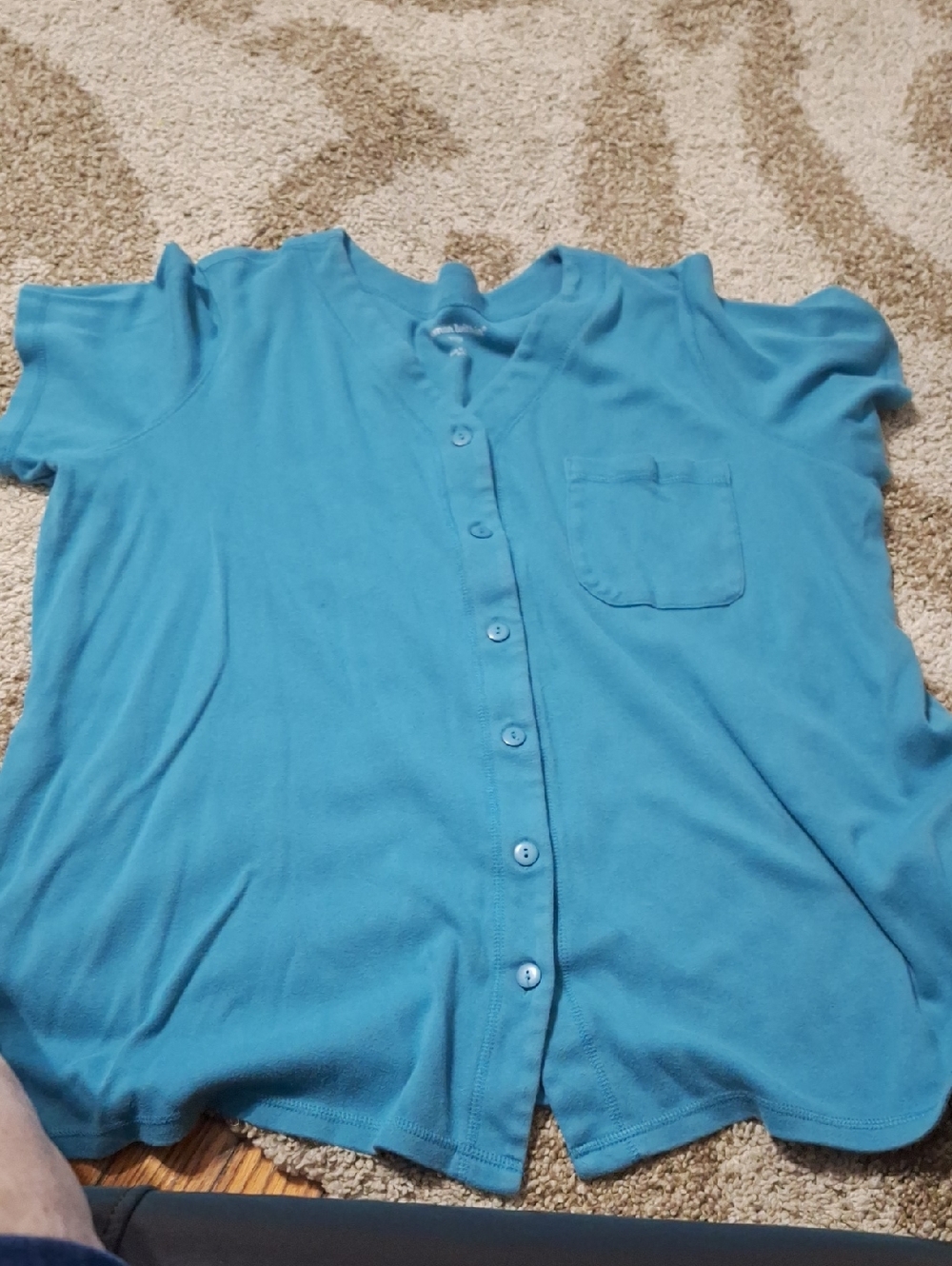 Blue Button-Front Short Sleeve Top